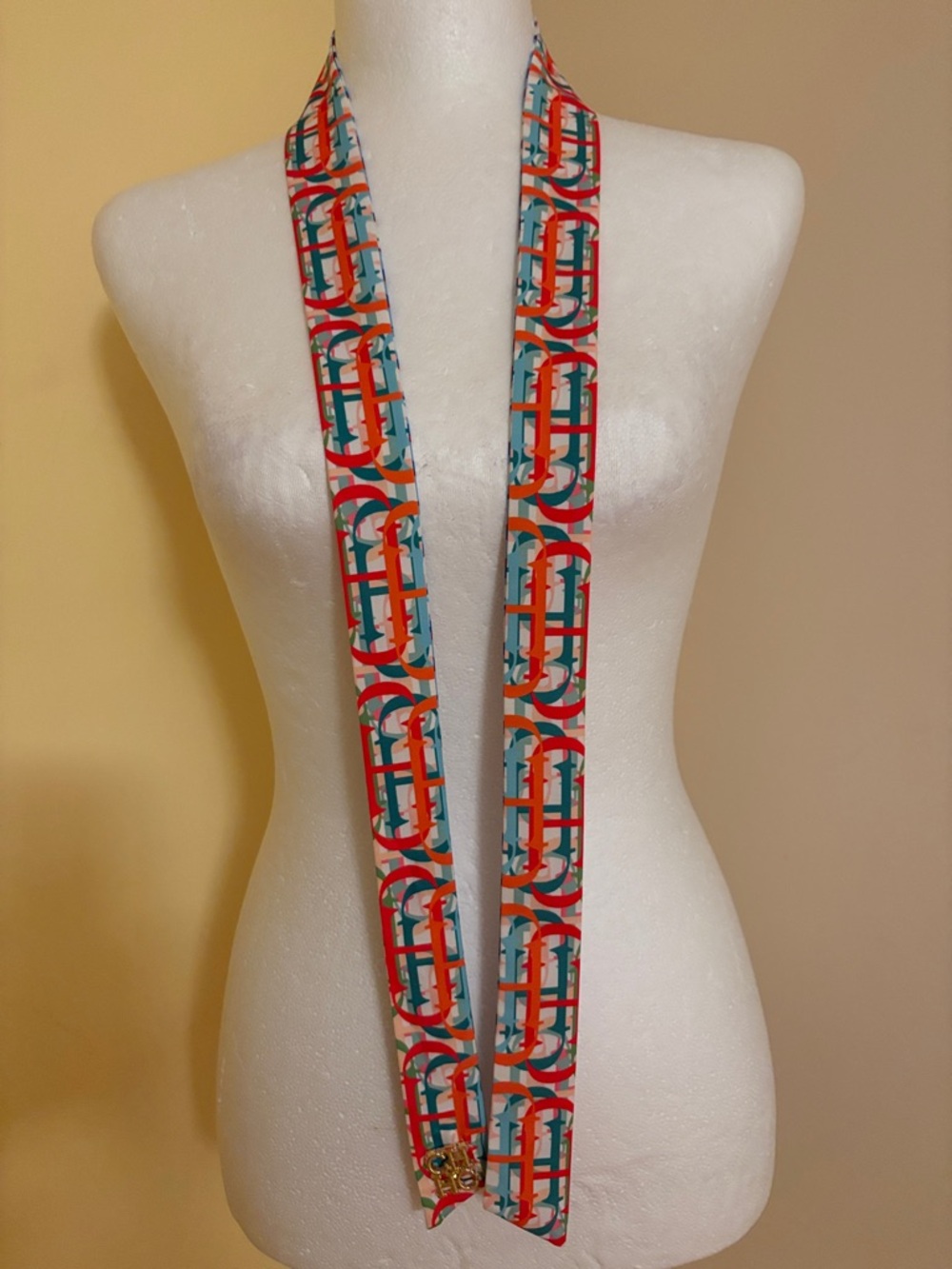 Carolina Herrera Multicolor Silk Logo Print Skinny Scarf 🧣